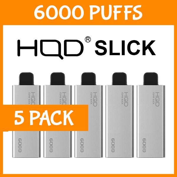 Five HQD Cuvie Slick 6000 disposable vapes bundled as a multipack