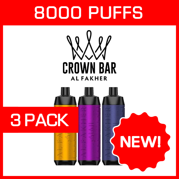 Al Fakher Crown Bar 8000 (3-Pack), genuine Al Fakher stock