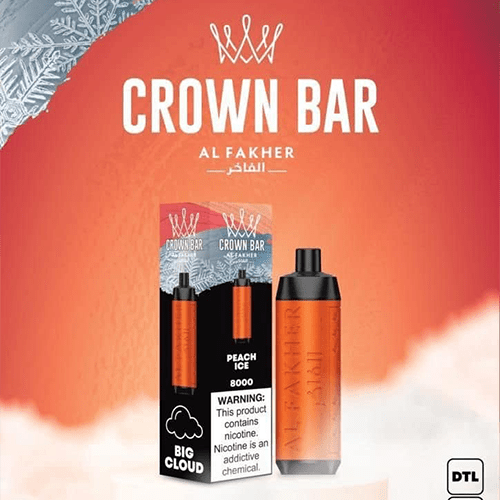 Al Fakher Crown Bar 8000, Peach Ice, genuine Al Fakher stock