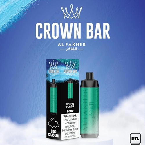 Al Fakher Crown Bar 8000, White Flash, genuine Al Fakher stock
