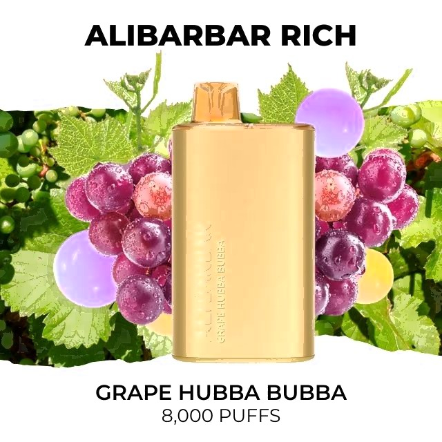 Alibarbar Rich 8000 disposable vape, Grape Hubba Bubba flavour, 8,000 puffs