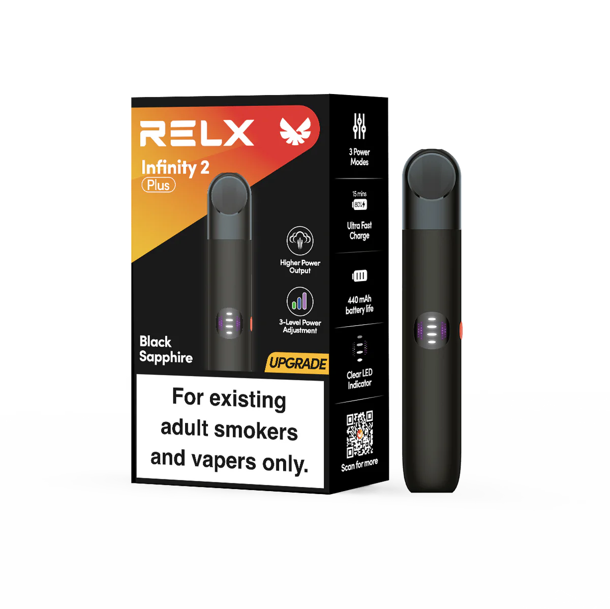 RELX Infinity 2 Plus rechargeable pod kit in Black Sapphire