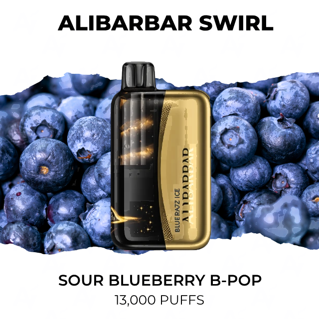 Alibarbar Swirl 13000 disposable vape, Sour blueberry B-Pop flavour, 13,000 puffs
