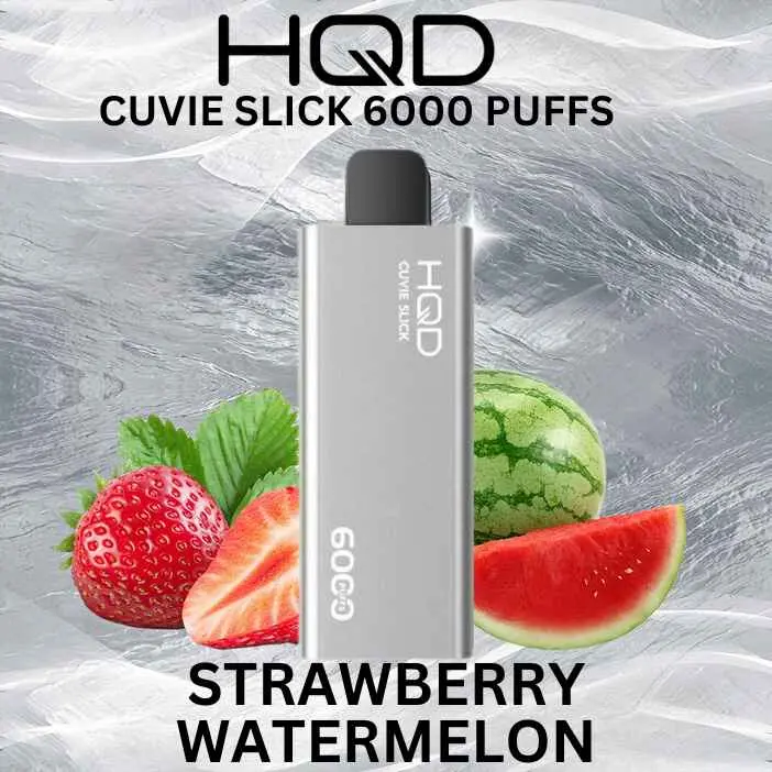 Pink HQD Cuvie Slick 6000 disposable vape in Strawberry Watermelon flavour